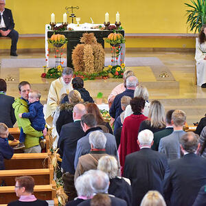 Kommunionspendung an die zahlreichen Gläubigen / Foto: Franz Kaufmann Riedberger Erntedankfest 2016